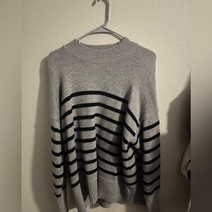 Black Gray Striped Turtle Neck Sweater